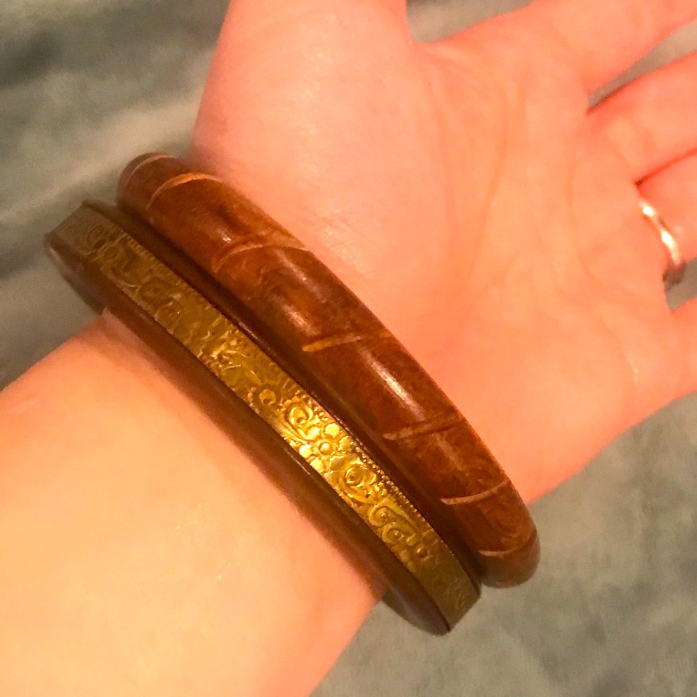 Wooden Bangles Set One with Gold like designs - Picture 3 of 4